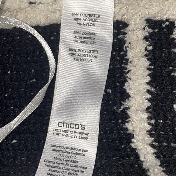 Chico’s Cardigan Sz 1 Ivory Black Fuzzy Plaid 3/4 Sleeve Open Front Crop Womens - Picture 5 of 8